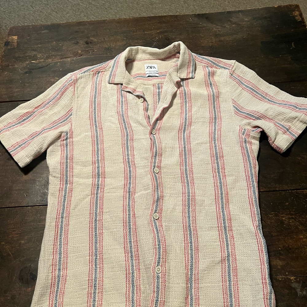 Zara Men's Beige Striped Shirt